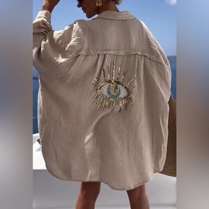 Evil Eye Sequin Button Shirt